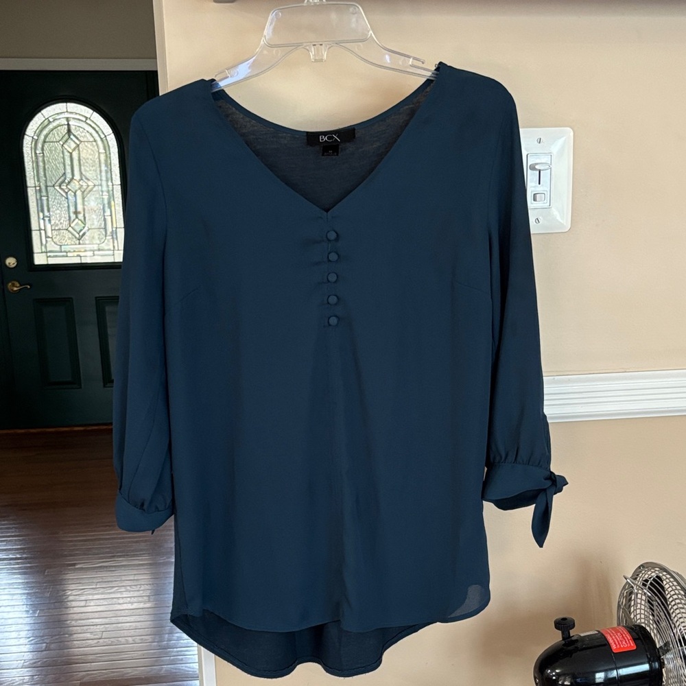 BCX Deep Blue V-Neck Blouse